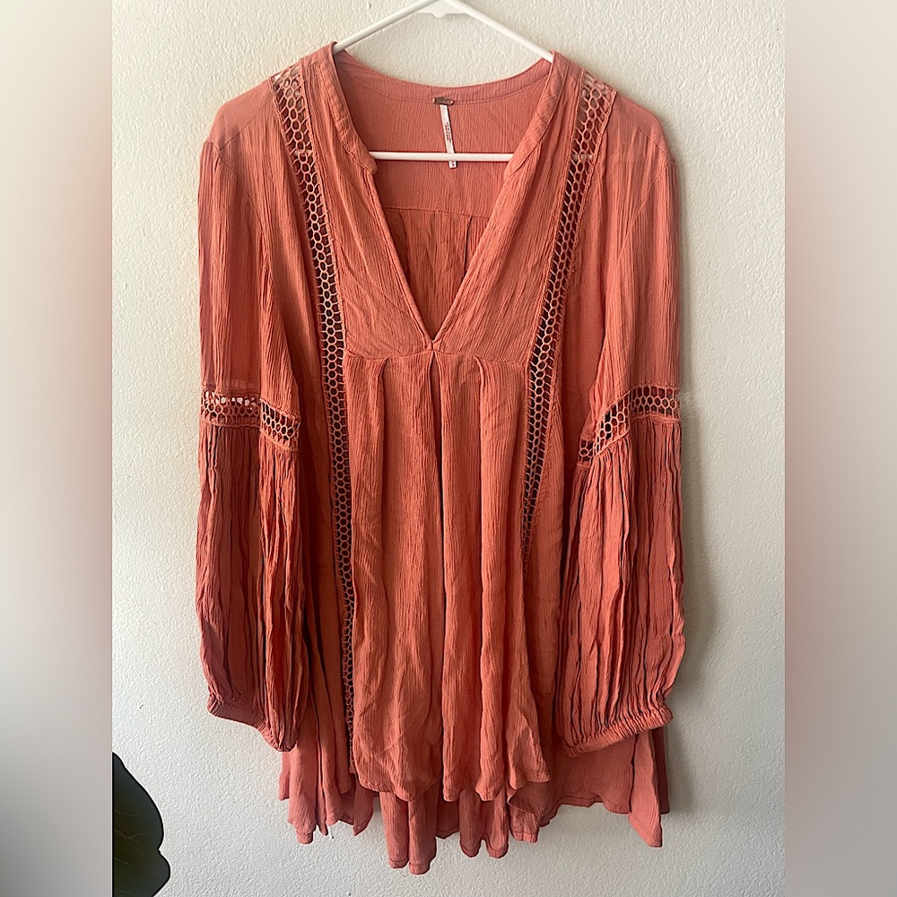 Free People Pink Boho Oversized V-Neck Long Sleeve Dress Women’s Size Small - Picture 7 of 7